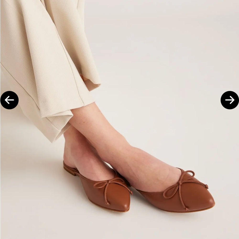 Quince Italian Leather Pointed Mule in Cognac Brown, Size 10